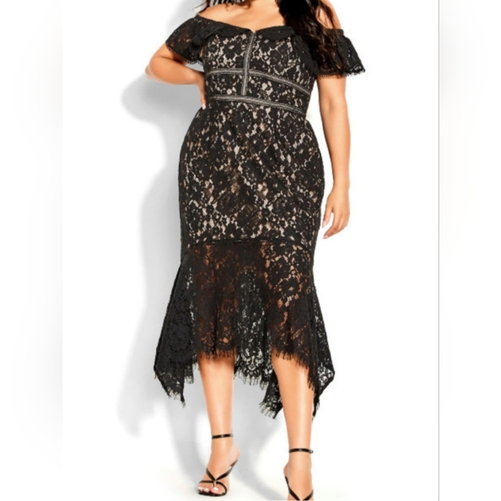 City Chic Black Sheath Asymmetric High Low Cocktail Dress